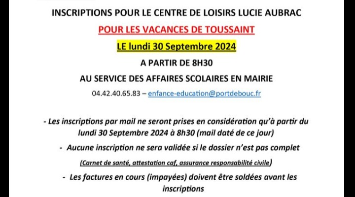 Ouverture des inscriptions du CLSH pour les vacances de la Toussain